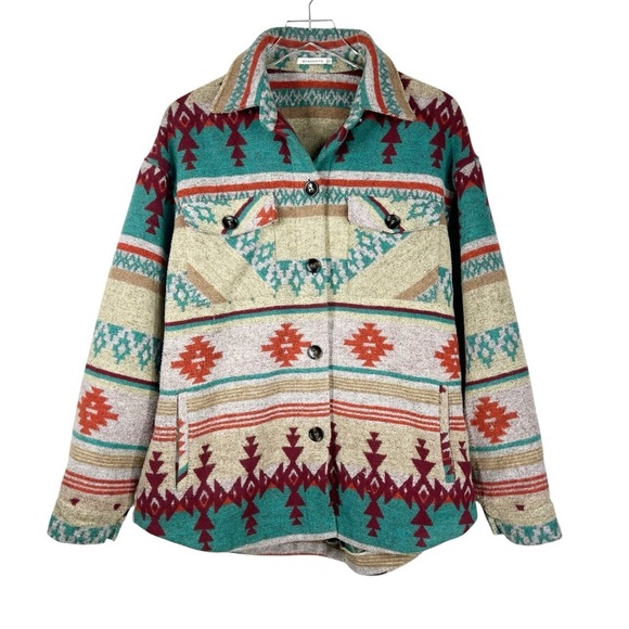 STACCATO Women's Large Wool Blend Shacket with Aztec Southwestern Pattern - Picture 1 of 6